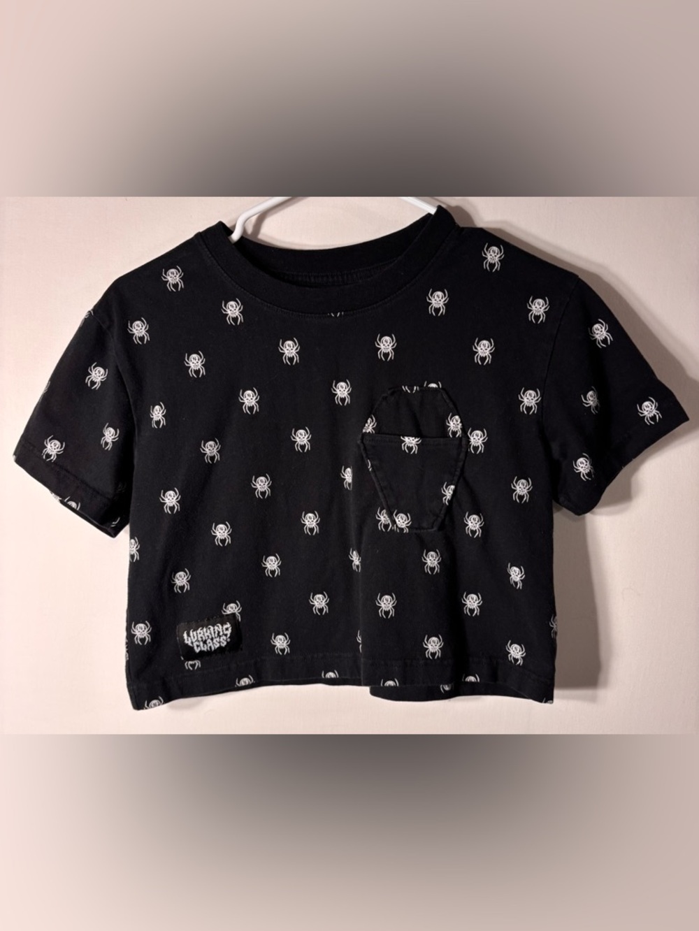 Lurking Class Spider Skull Coffin Pocket Crop Top - Size Small